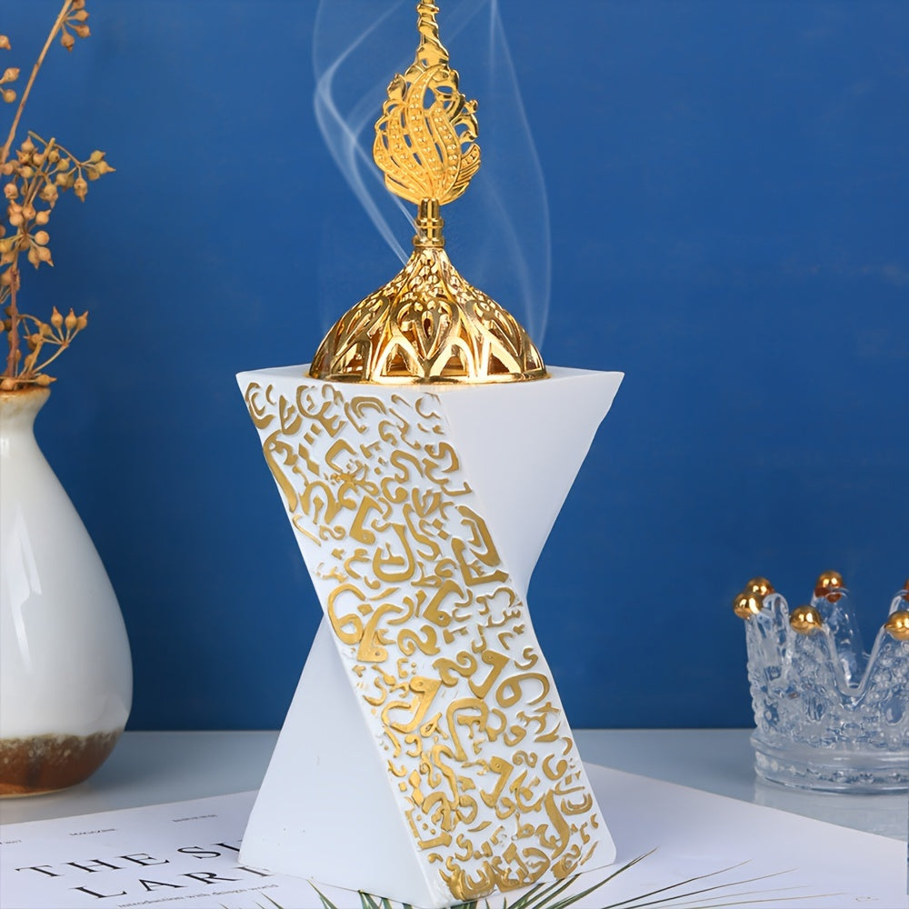 Brûleur d’encens en résine avec décor doré Élégant, idéal pour bureau, mariages ou décorations de fête, ajoute une touche raffinée et luxueuse.