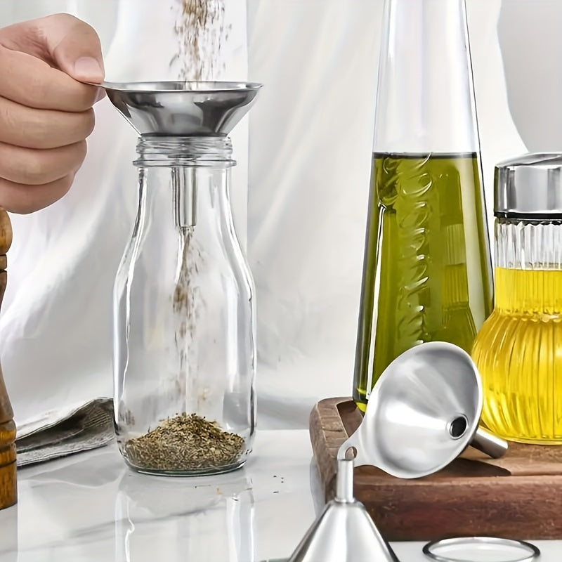 Lot de 3 entonnoirs multi-usages en acier inoxydable, résistants à la chaleur, pour verser et mesurer lait, huile, jus, miel, sauces, indispensables cuisine.