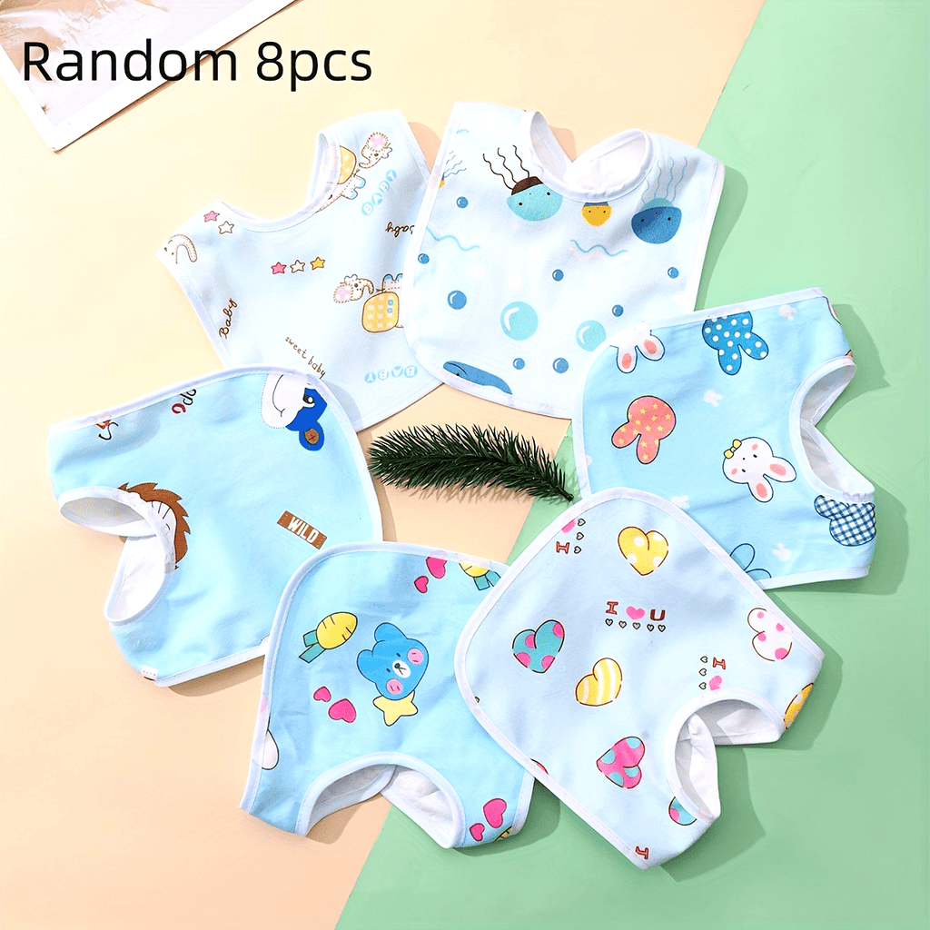 مريلة تغذية الأطفال على شكل حرف U من المخمل الكريستالي الوردي والأزرق مع جيب، 8 أو 10 قطع عشوائية