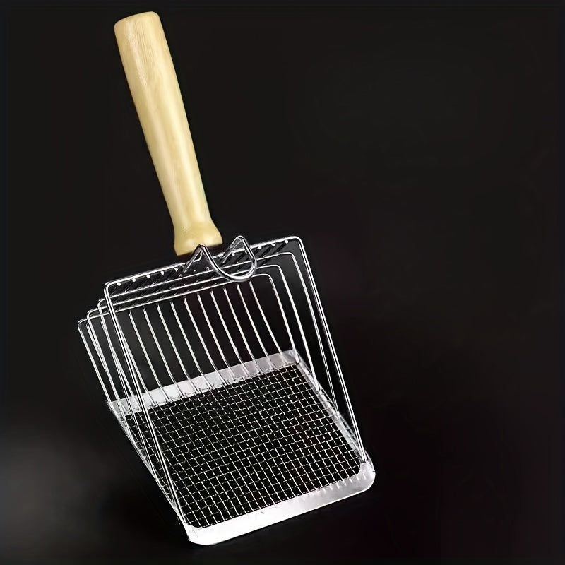 Pelle à litière 2-en-1 en acier inoxydable, tamis double (grossier et fin), outil polyvalent pour sable de chat, plage ou coquillages.