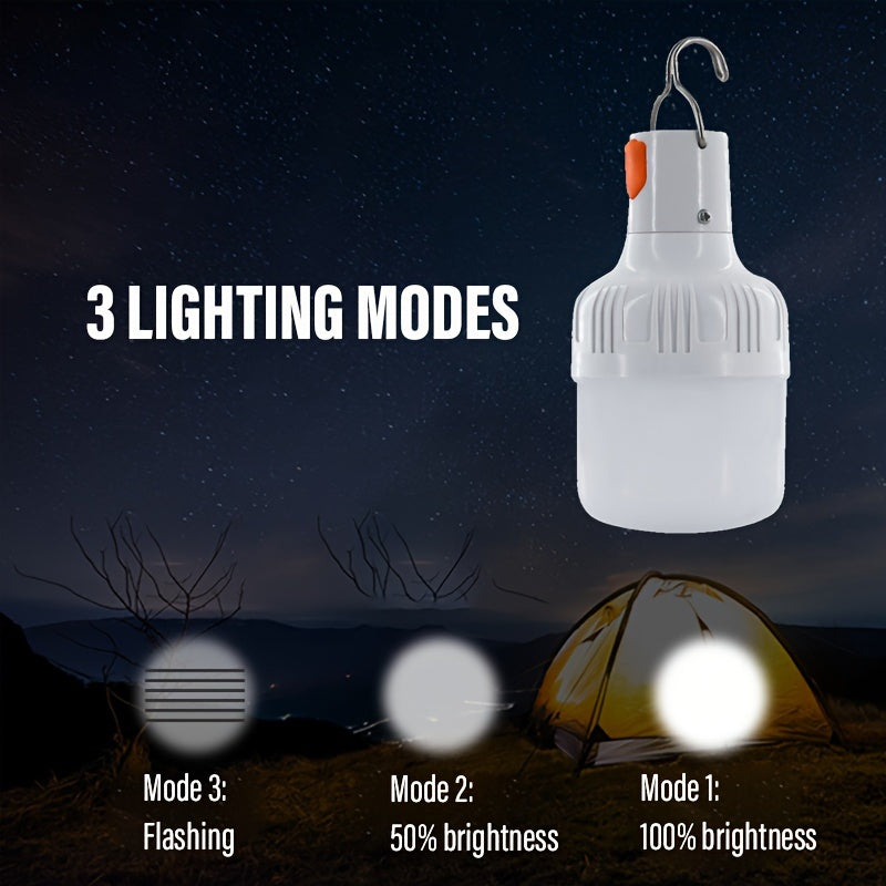 Ampoule LED Rechargeable USB : Portable, haute luminosité, avec crochet, idéale pour camping, aventures, pêche et situations d’urgence.