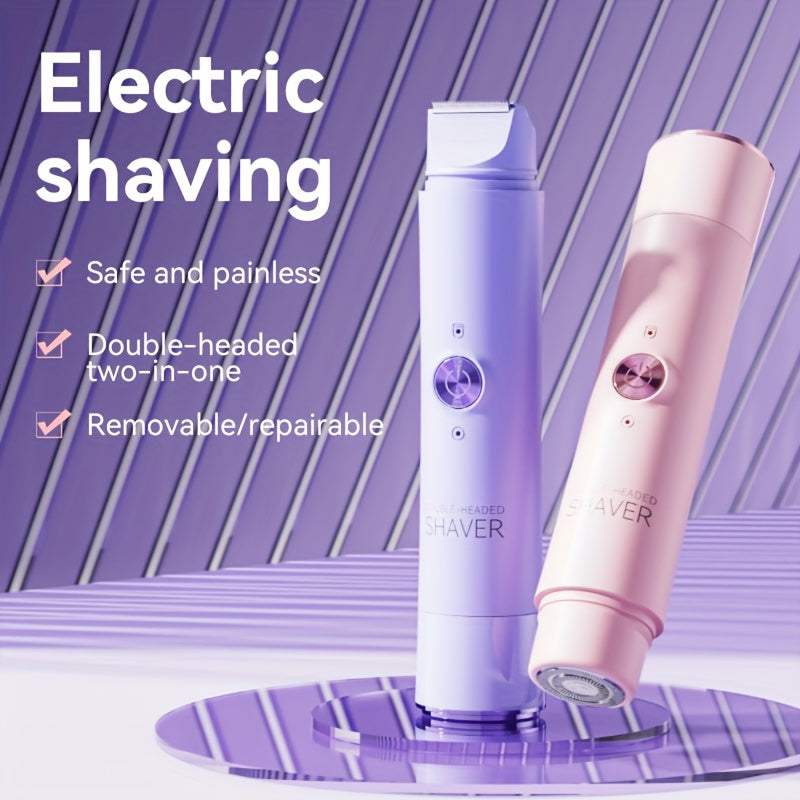 Rasoir électrique sans fil 2 en 1, rechargeable, double tête, pour corps et visage, bikini, aisselles, jambes et bras, humide ou sec.