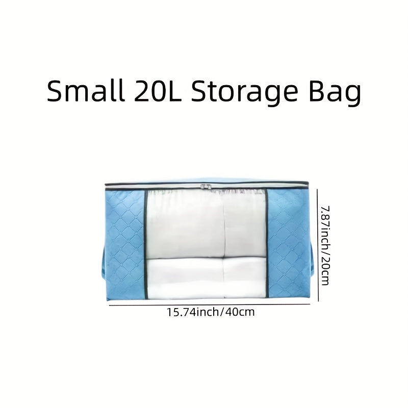Sac de rangement vêtements grande capacité avec fenêtre transparente, organise vêtements, couvertures ou accessoires, pratique pour placard ou stockage à domicile.