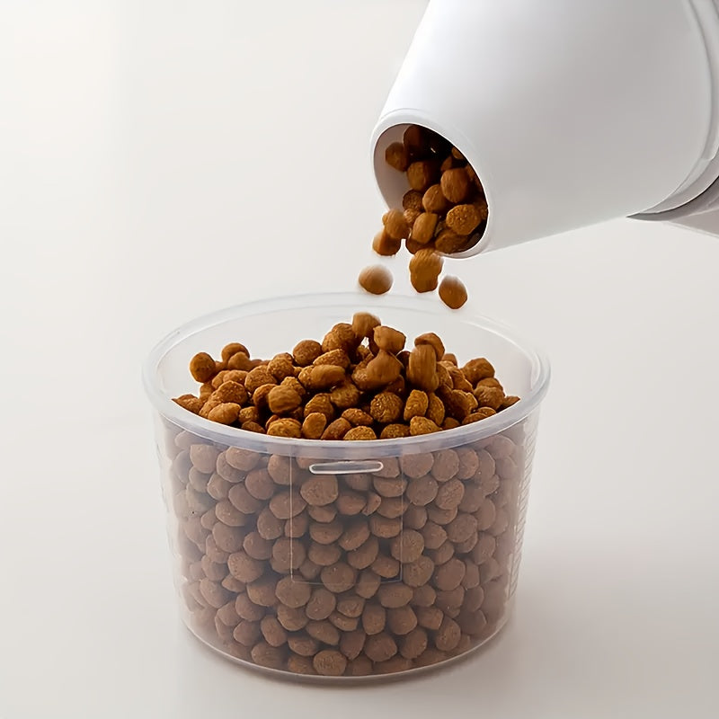 1pc Airtight Pet Food Dispenser Container with Measuring Scoop - Transparent Window, Leakproof & Moisture-Proof, Cute, for Dogs, Cats, Kibble, Wet Food - Countertop or Cabinet Storage Organizer, Modern Kitchen Accessory, Dura