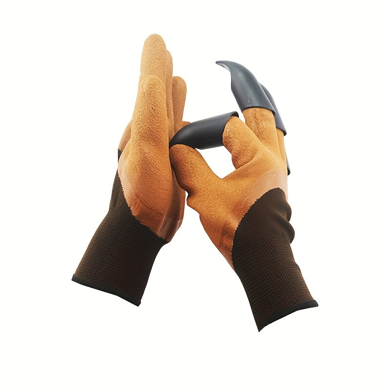 Paire de gants bruns avec 8 griffes noires, idéale pour jardinage, plantation et désherbage efficace.