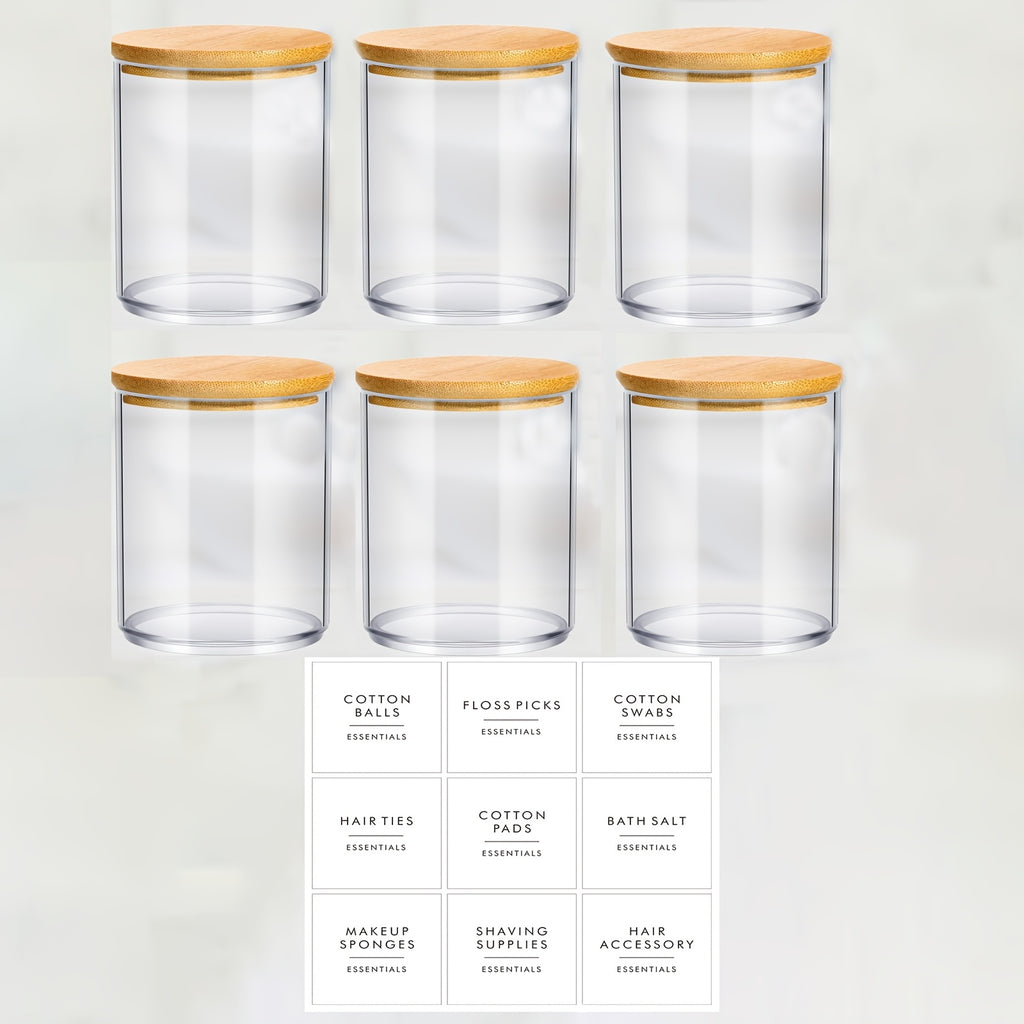 Lot de 4 ou 6 pots transparents de 10 oz avec couvercles, idéal pour cotons, maquillage et accessoires de salle de bain.