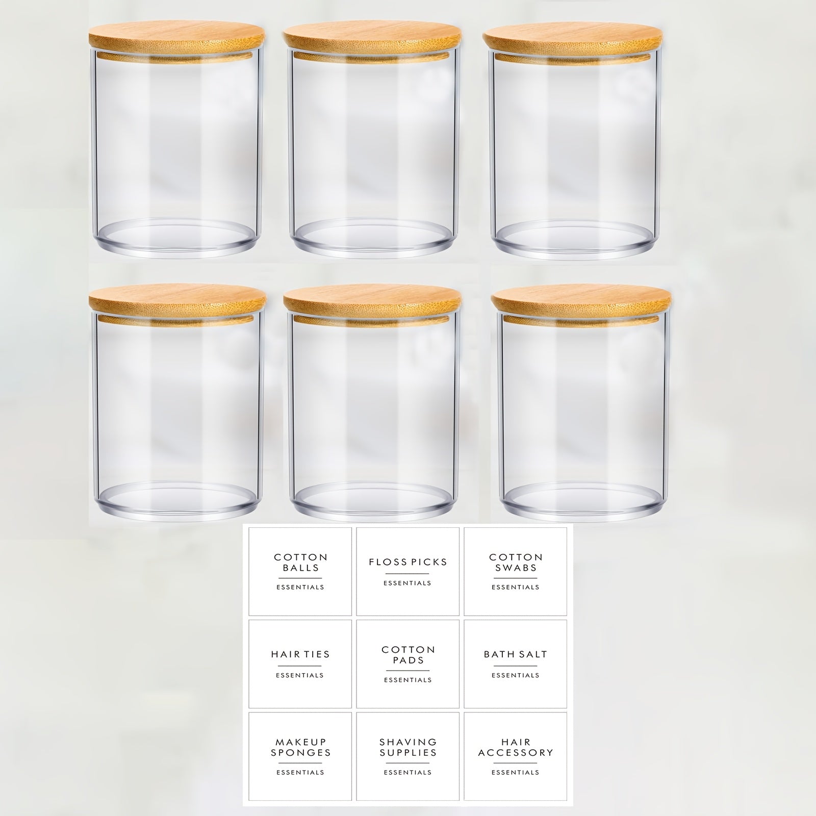 Lot de 4 ou 6 pots transparents de 10 oz avec couvercles, idéal pour cotons, maquillage et accessoires de salle de bain.