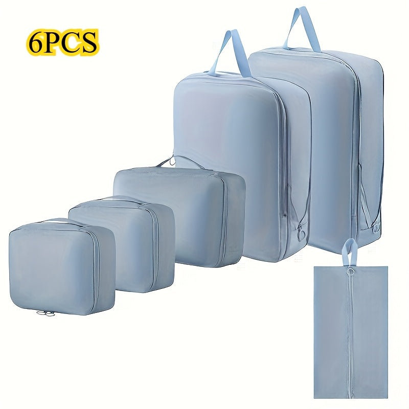 Lot de 6 cubes de rangement compressibles en polyester, durables, sans impression, idéaux pour vêtements, accessoires et organisation de bagages.