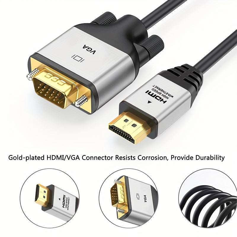 Câble convertisseur HDTV vers VGA 1080p, connecteurs mâles, convertit signal HDTV pour moniteurs, projecteurs ou PC, compatible vidéo haute définition.