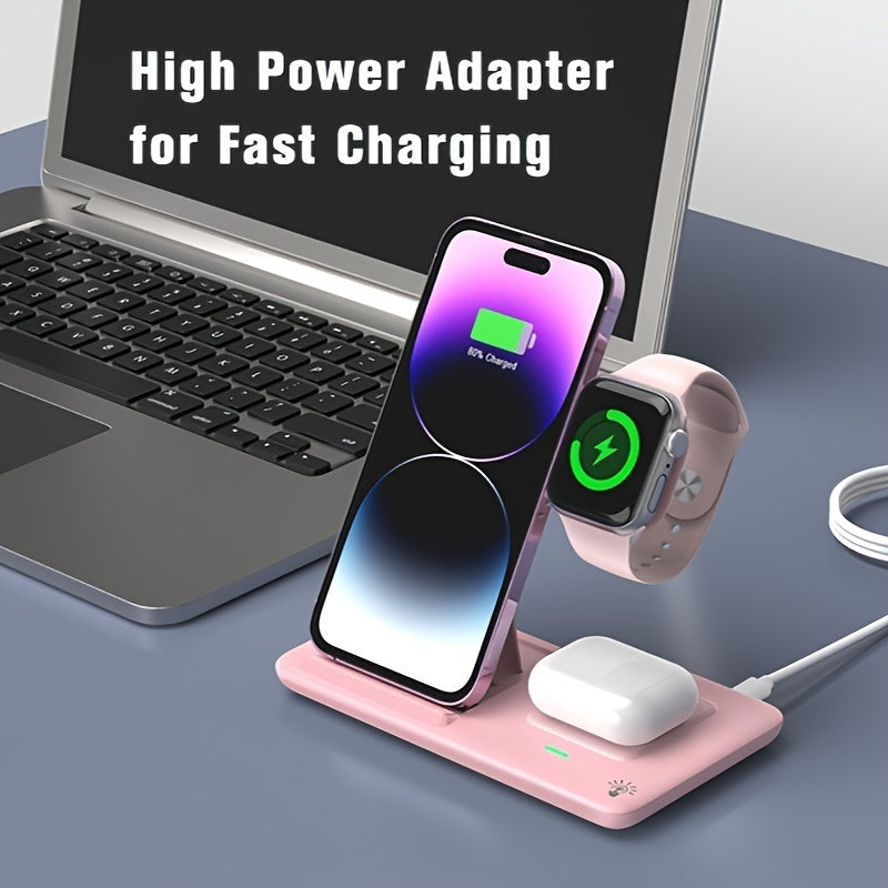 Wireless Charging Station for Multiple Devices Foldable 3in 1 Fast Charger Station Stand Dock for iWatch Series 9 8 7 6 SE 5 4 3 2 Ultra for Airpods Pro 3 2 for iPhone 15 14Pro 14 13 Pro Max 13 12 11 Pro