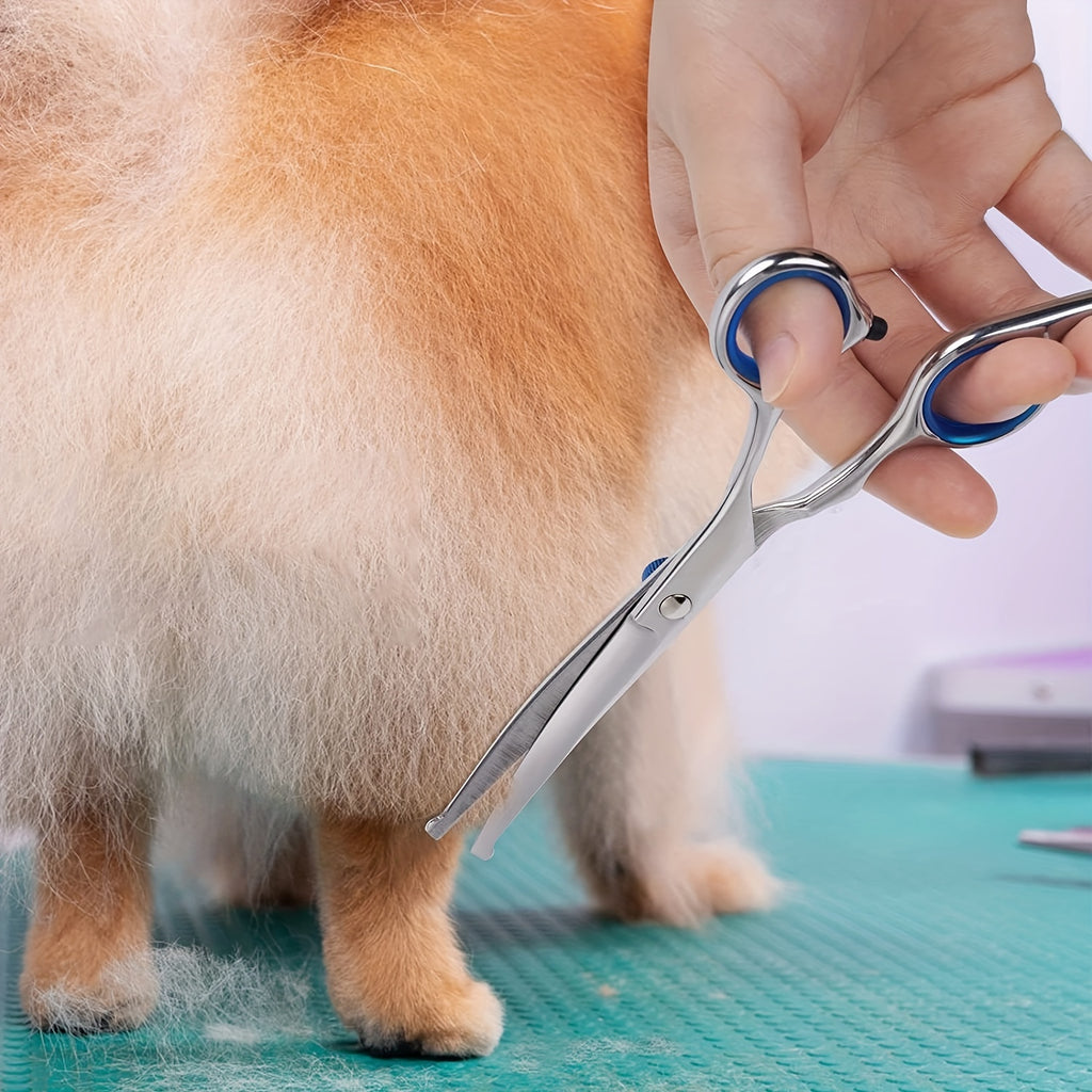 Set de ciseaux de toilettage pour animaux avec embout rond sécurisé. Ciseaux courbés en acier inoxydable, parfaits pour chiens et chats.