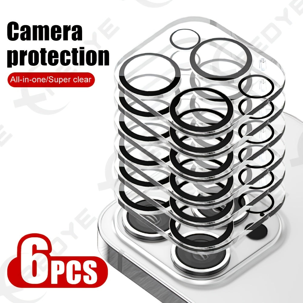 Lot de 6 Protecteurs d’Objectif XREDYE : Verre trempé, couverture complète pour caméra iPhone 11 à 16, finition brillante, compatible modèles Pro.