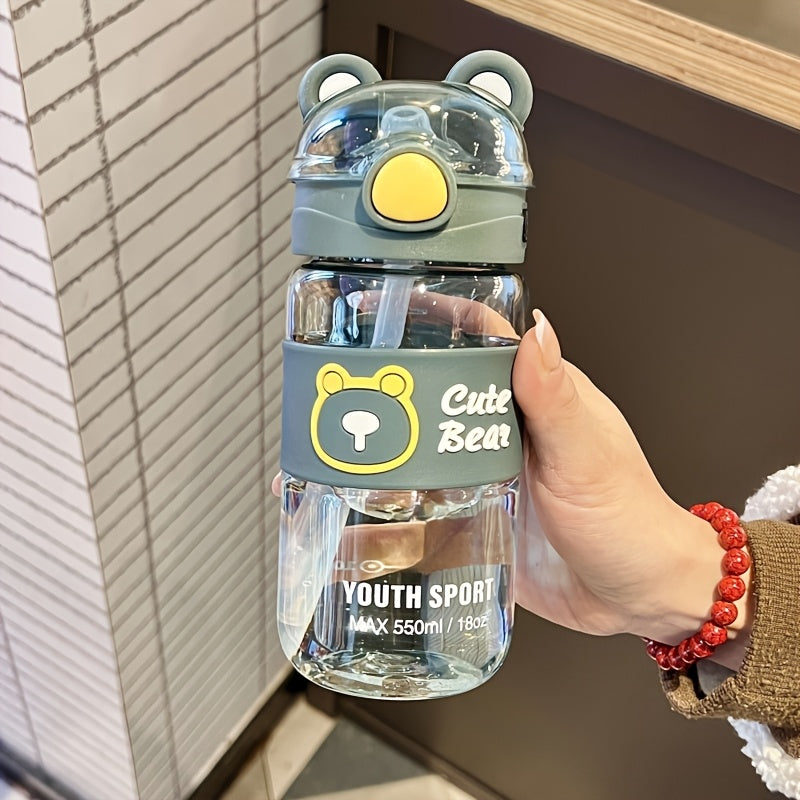 550ml/650ml Cute Bear Cartoon Portable Water Bottle with Straw, High-Value School Cup with Lifting Handle – Perfect for Summer/Winter Drinks, Outdoor Sports, Fitness, Travel, Camping, School, Halloween &amp; Christmas Gifts, Wa