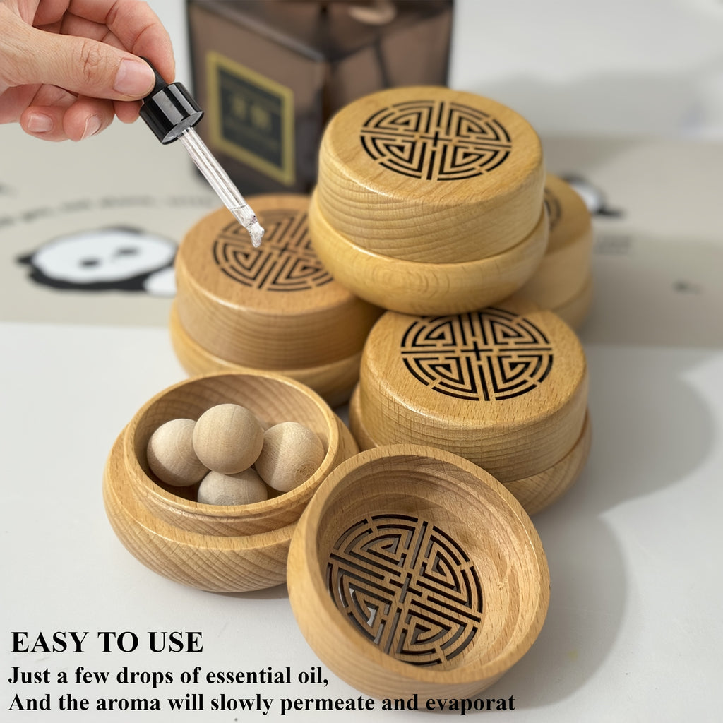Diffuseur d’huiles essentielles en bois avec boîte à encens et boules, bouchon vissé rétro, parfum durable, décor maison et voiture.