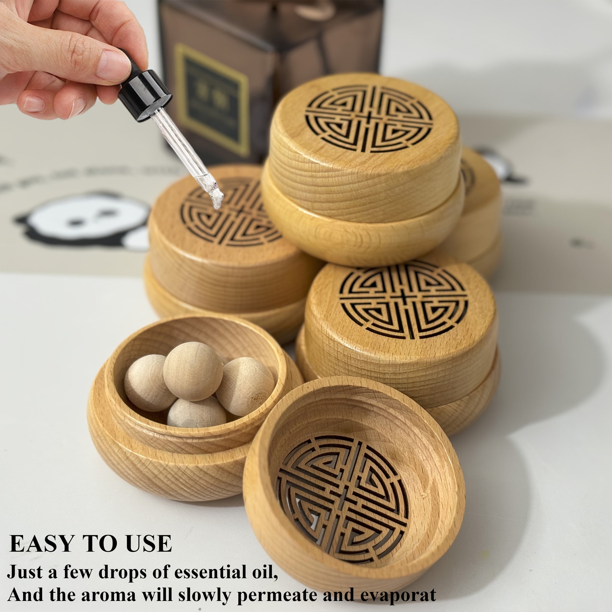 Diffuseur d’huiles essentielles en bois avec boîte à encens et boules, bouchon vissé rétro, parfum durable, décor maison et voiture.