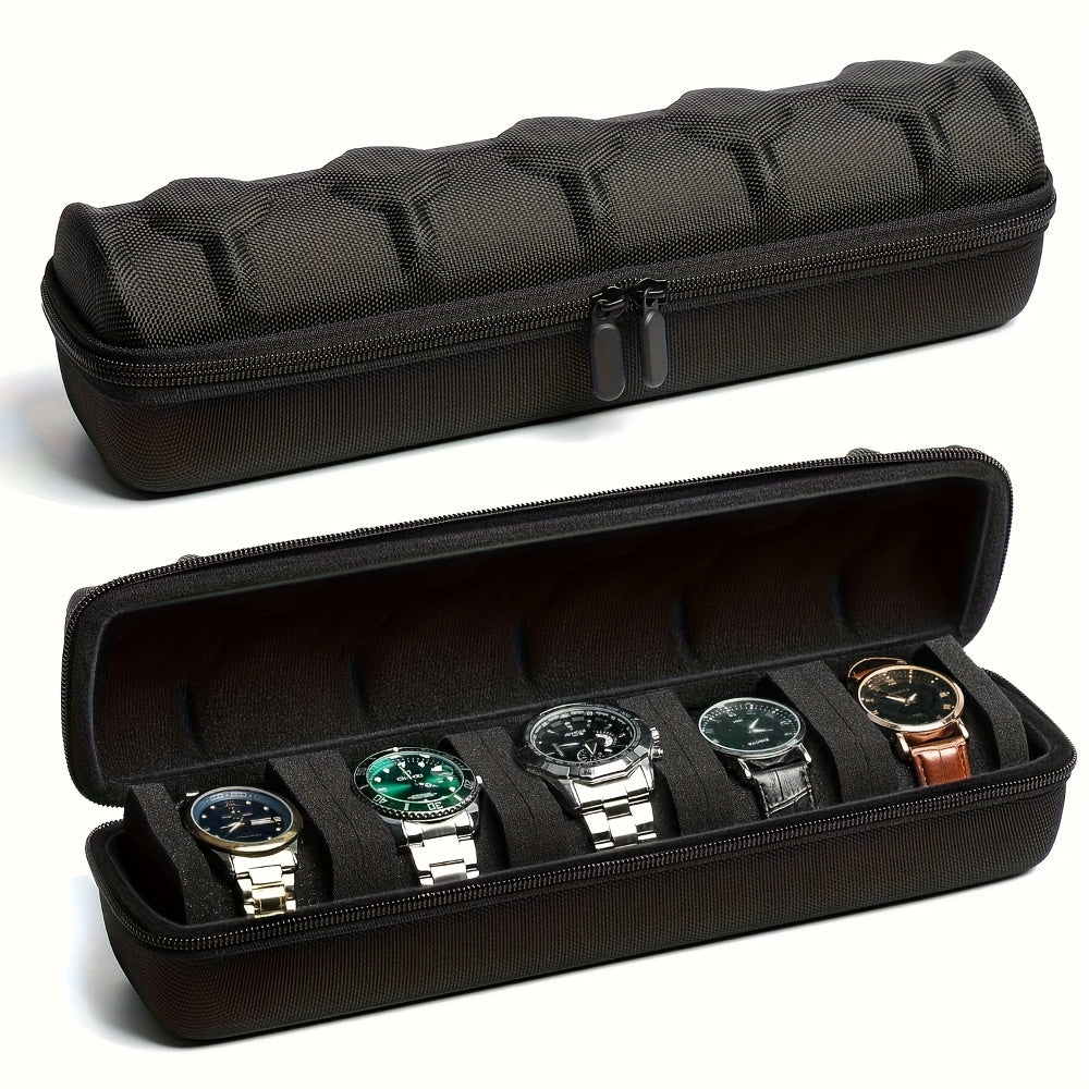 1pc Heavy-Duty Watch Organizer with Flip-Top Lid - 5-Slot Watch Storage Box, Scratch-Resistant Interior, Portable Watch Case with Handle for Home, Travel, Watch Collectors - Ideal Gift for Men &amp; Women, Watch Accessories, Home