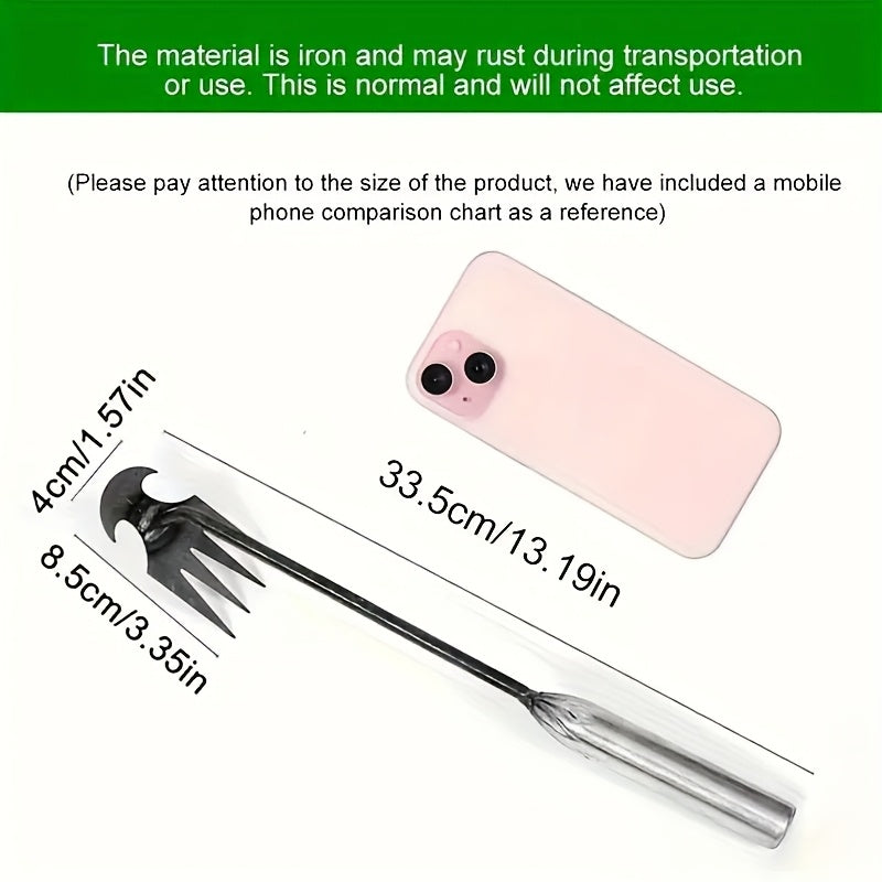 Heavy-Duty Iron Weeding &amp; Cultivating Tool with 4-Tooth Ergonomic Design - Manual Labor-Saving Grass and Garden Maintenance for Lawn, Durable Weed Removal Garden Tool, Weeding Garden Tools No Bending, Comfortable Grip Handle