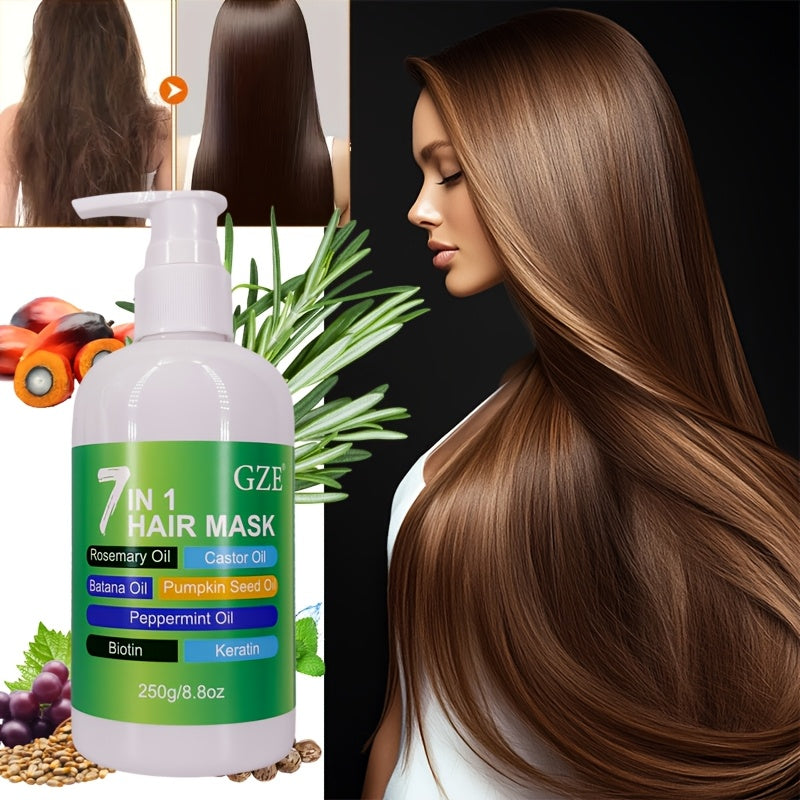 Masque capillaire GZE 7-en-1, profond soin réparateur, anti-casse et pointes fourchues, hydrate cheveux secs, enrichi en huiles, biotine et kératine.