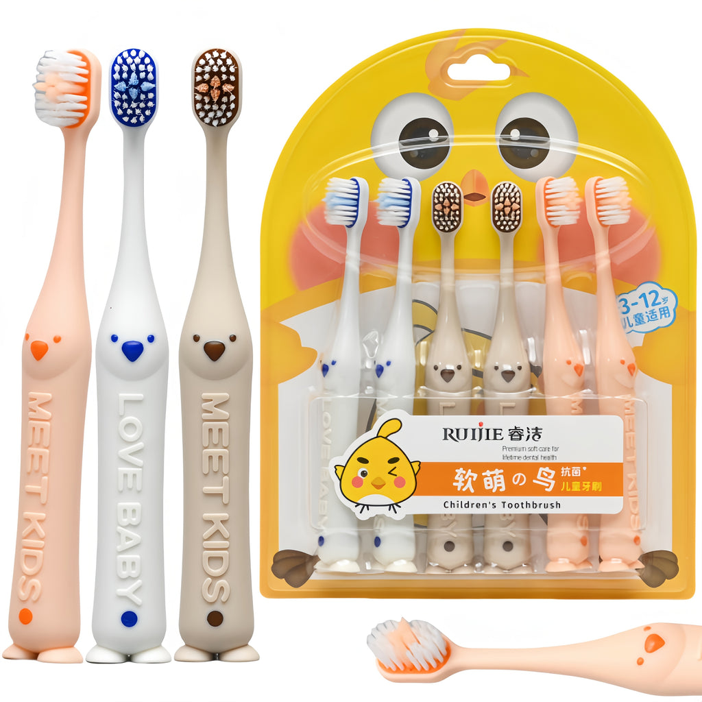 Set de 6 brosses à dents souples “S” – Poils en nylon, animaux mignons, couleurs variées, adaptées aux enfants 3-12 ans.