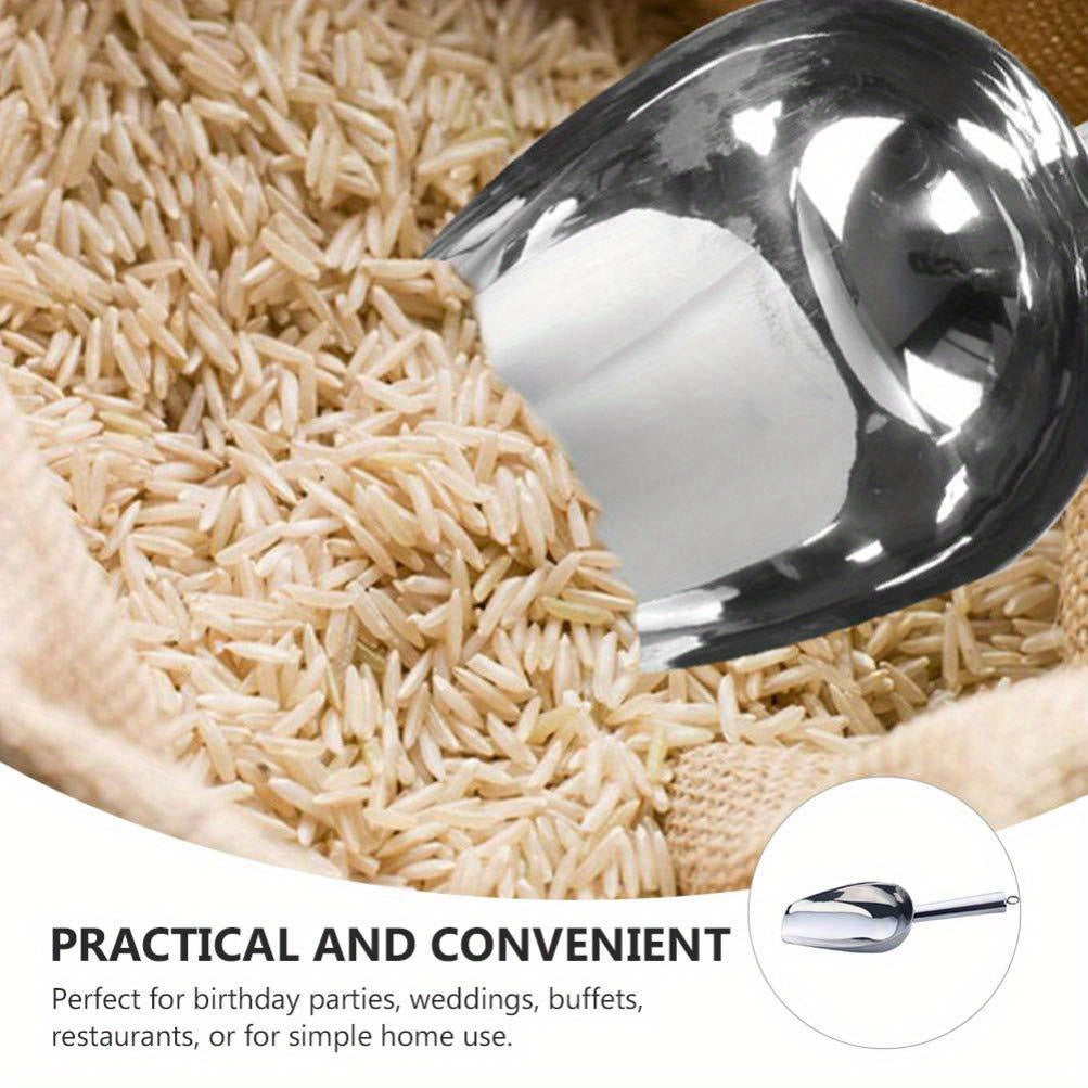 Lot de 3 pelles en acier inoxydable épaisses, multi-usages pour glace, aliments pour animaux, céréales, farine, sucre, riz, durable pour cuisine, bar ou fêtes.