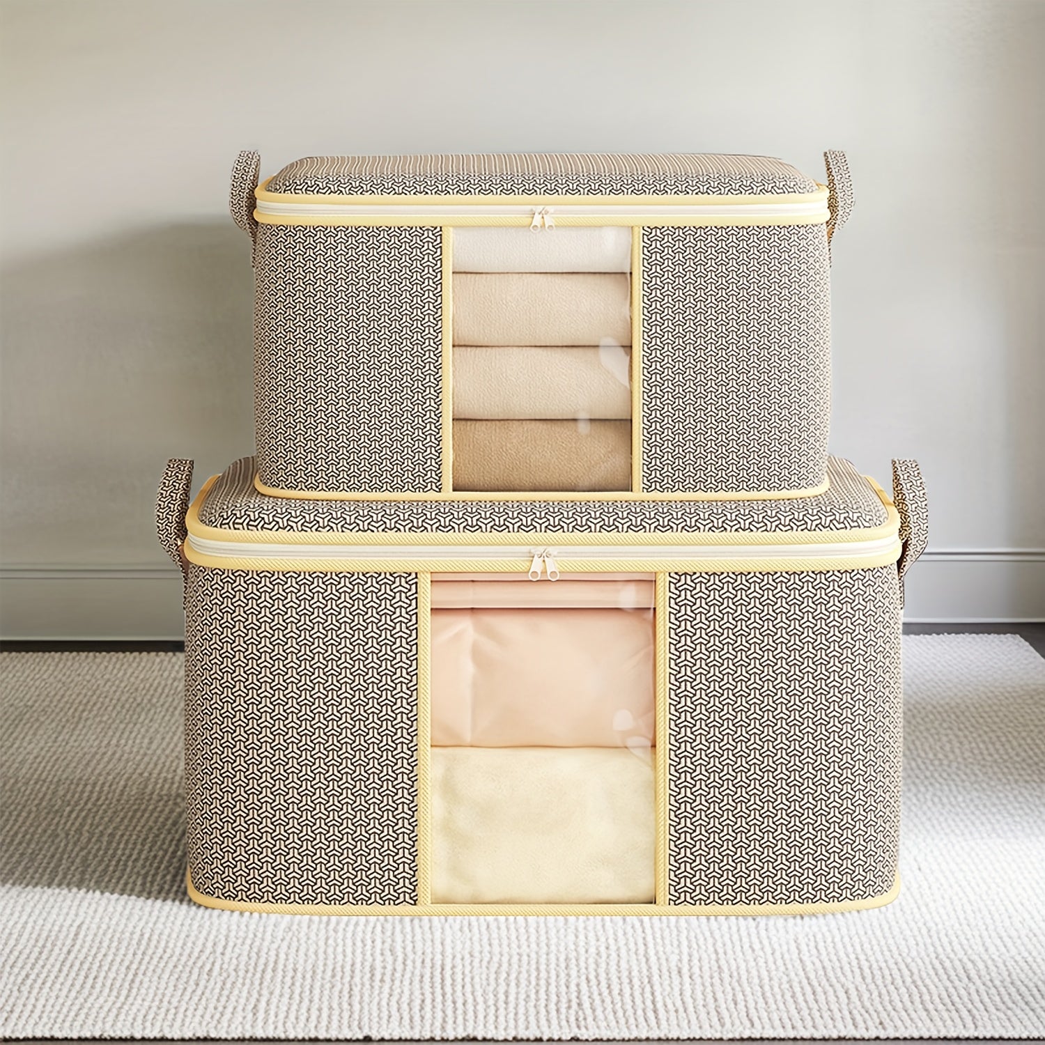 2pcs Heavy-Duty Storage Moving Bags | Quilt and Blanket Storage with Handles Set, Clear Window, Fabric Material, Contemporary Style, Multipurpose Use - TUZA, Under-Bed Storage