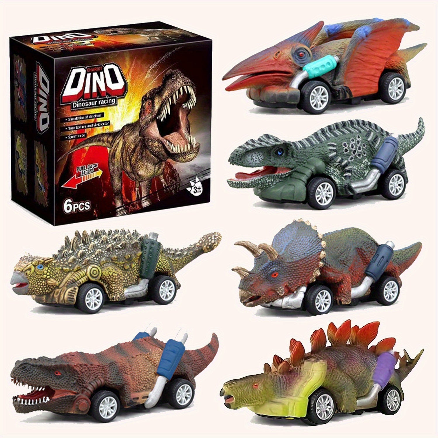 6pcs Dinosaur Toy Car Set for Youngsters Ages 3-6 - Colorful, Interactive Slewing Action, Durable ABS Plastic, Non-Battery Operated - Ideal Halloween &amp; Christmas Gifts, Dinosaur Party Decorations