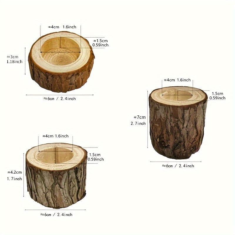 Rustic Wooden Candle Holder Set - 3 Sizes (3.0cm, 4.32cm, 6.86cm) for Holiday Decor, Perfect for Christmas, Halloween, Thanksgiving &amp; New Year's - Tabletop Display, No Batteries Required