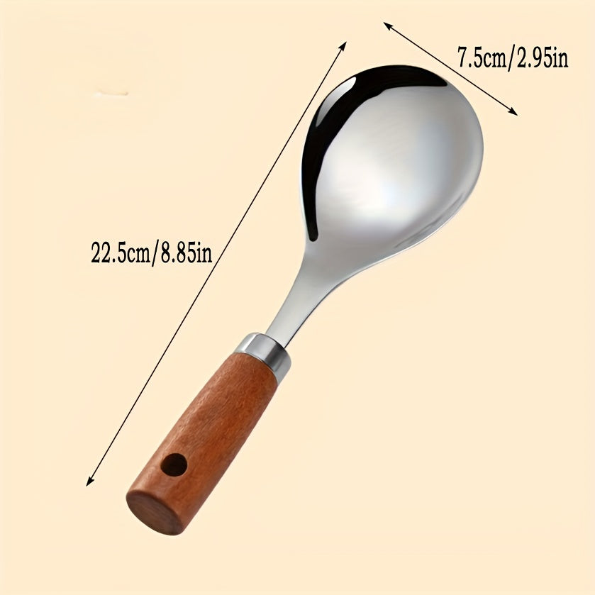 2pcs Wooden Handle Stainless Steel Soup Ladle - Non-Stick Kitchen Serving Spoon for Cooking, Home Dining &amp; Table Serving