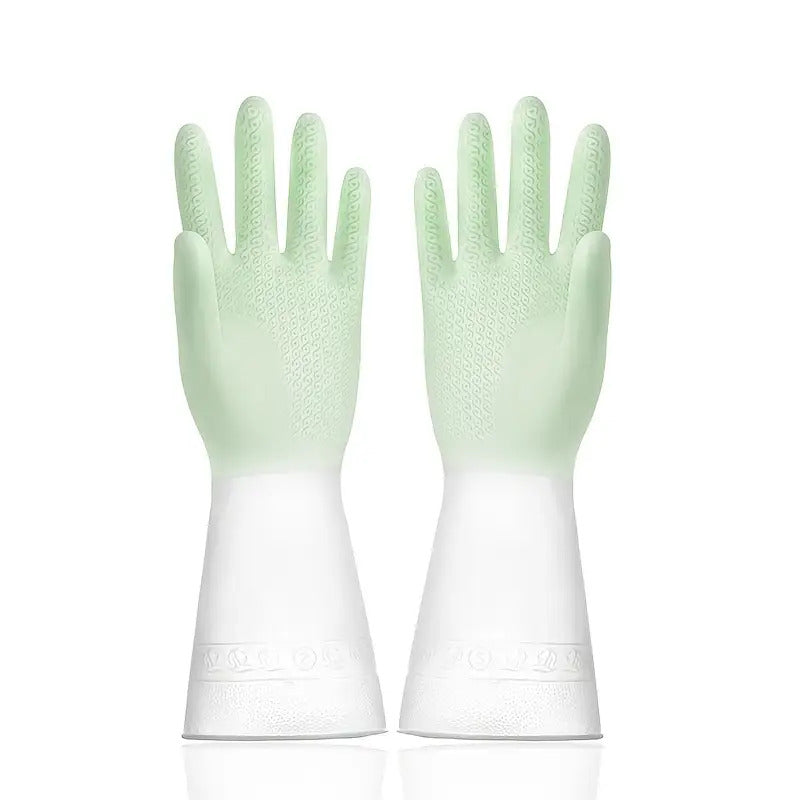 Thick Waterproof Latex Kitchen Gloves - Beige and Mint Green, Non-Slip Grip for Dishwashing, Cleaning, and Household Use, Ideal for Kitchen, Bathroom, and Living Areas, Cleaning Gloves | Ergonomic Gloves | Durable Rubber Glove