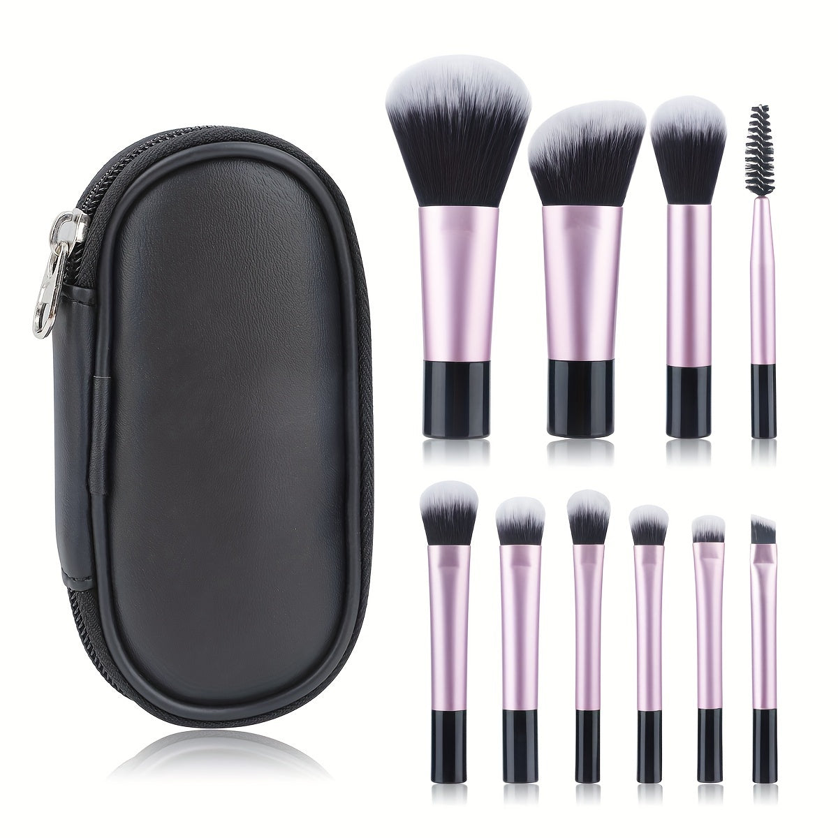 Set mini pinceaux maquillage 10 pièces avec pochette, portable, pour poudre, contour, yeux, sourcils et correcteur, idéal cadeau.