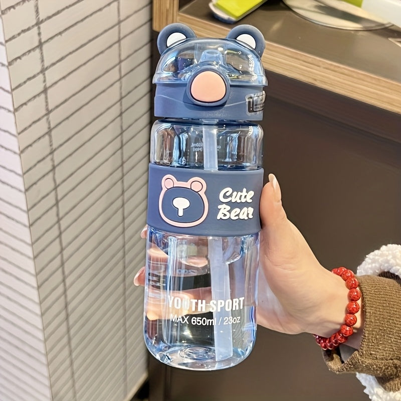 550ml/650ml Cute Bear Cartoon Portable Water Bottle with Straw, High-Value School Cup with Lifting Handle – Perfect for Summer/Winter Drinks, Outdoor Sports, Fitness, Travel, Camping, School, Halloween &amp; Christmas Gifts, Wa