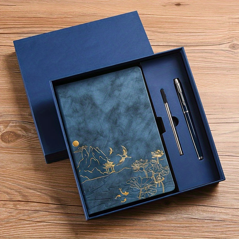 Coffret cadeau carnet A5 (1pc), stylo + recharge, options livre seul ou set. Carnet à couverture PU, 100 pages, idéal pour les réunions et prises de notes.