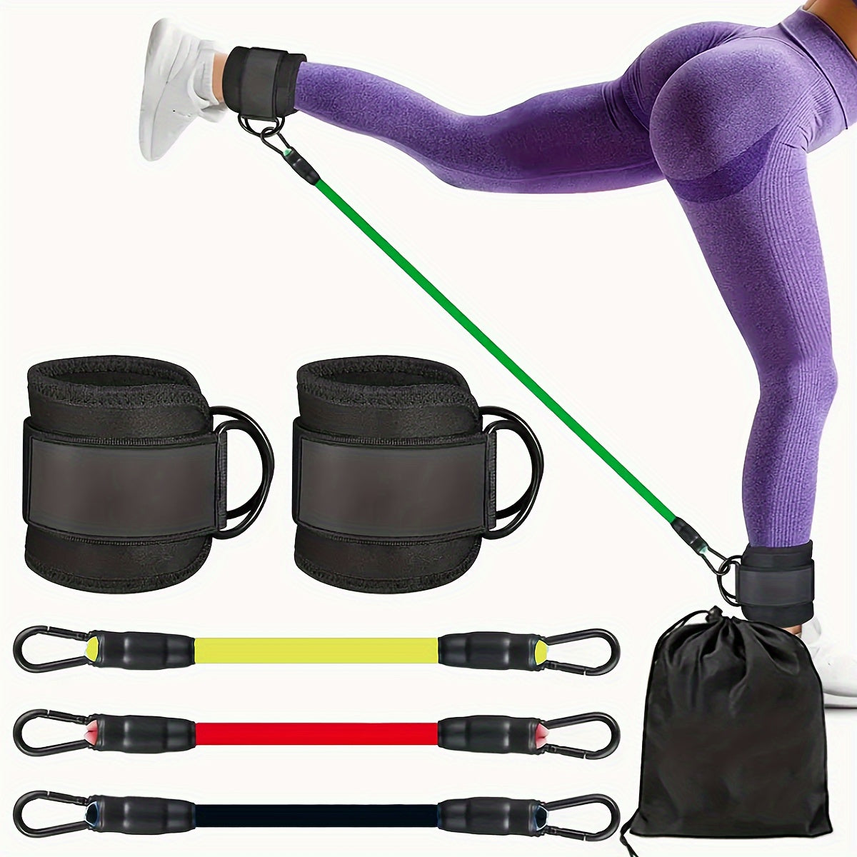 5-Piece Universal Ankle Resistance Band Set with Adjustable Straps for Strength Training, Yoga, and Fitness - Multipurpose Exercise Bands for Leg & Butt Workouts, Hip Training, Muscle Toning - Includes Mesh Carry Bag