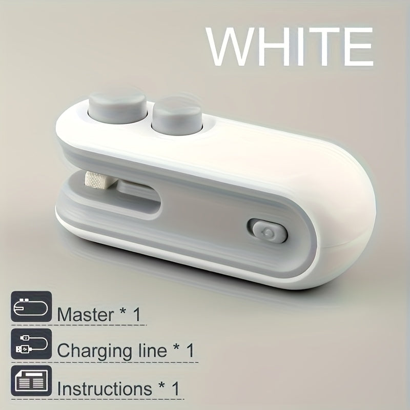 2pcs Snack Bag Sealer Set | 1 Sealer + 1 USB Charging Cable, Built-in Lithium Battery, Low Power Consumption, Hand-Press Magnetic Design, Portable for Home / Picnic / Outing / Travel, Chip &amp; Cookie Bag Sealing Tool, Quiet &amp; E