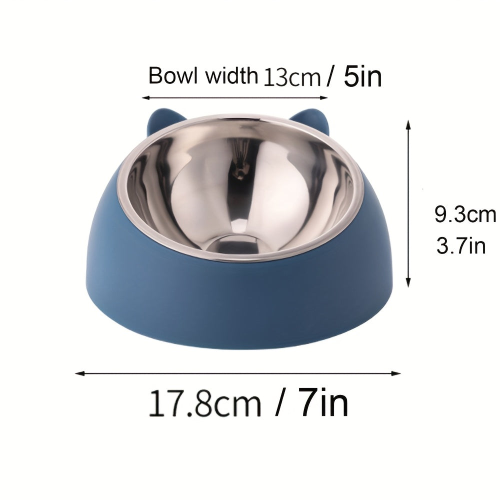 Bol incliné personnalisé en acier inoxydable pour chats et chiens, protège le cou, gravure possible, durable, accessoire repas idéal pour animaux.