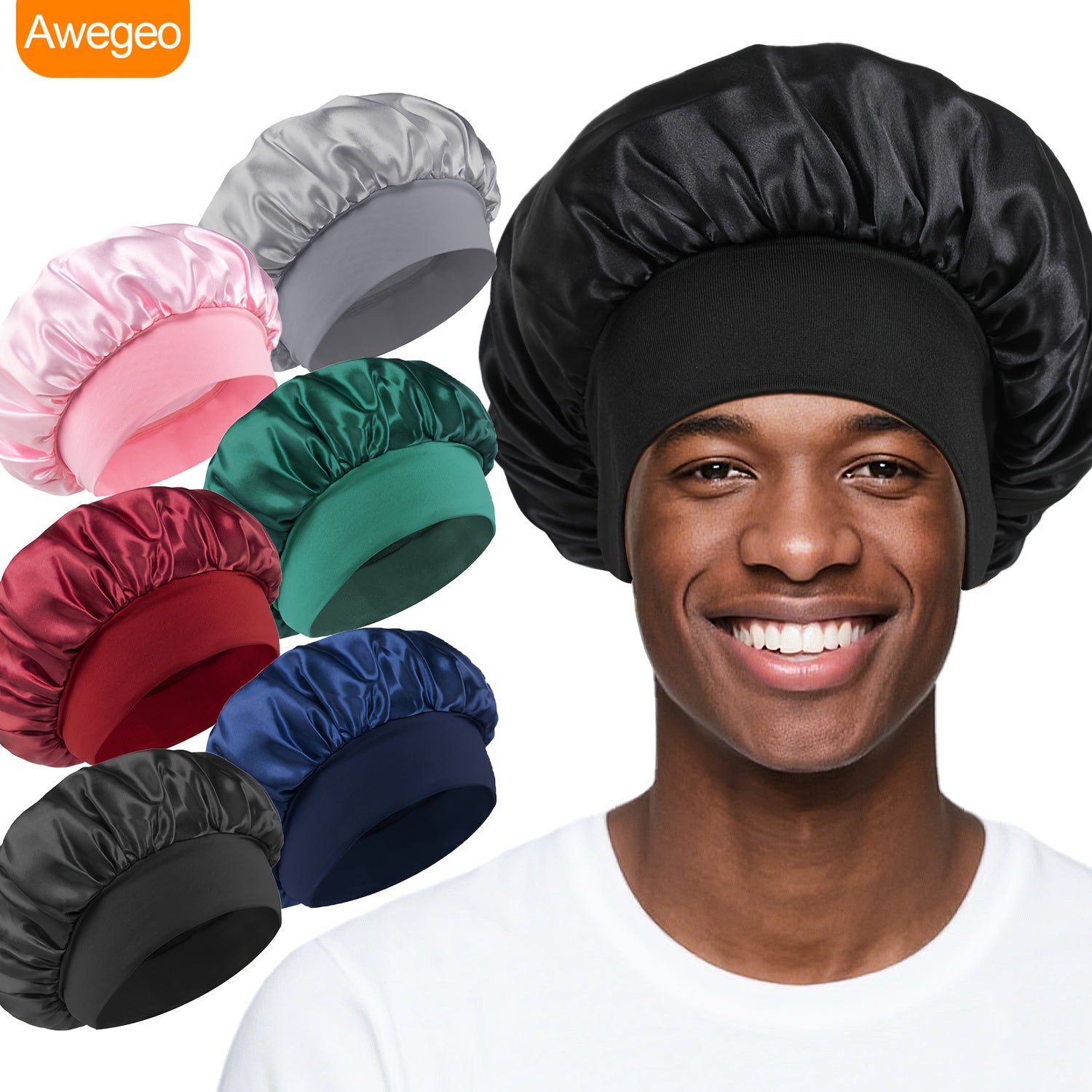 6pcs Men'S Elastic Beanies | Soft and Comfortable Fit, Hair Care Cap, Multiple Colors, Sleeping Cap, Polyester, Unscented - AWEGEO.