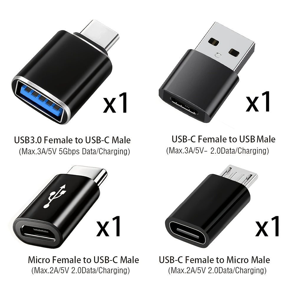 Lot de 8 adaptateurs USB-C vers USB-A et Micro USB vers Type-C, pour charge rapide et transfert de données, connecteurs fiables et polyvalents.