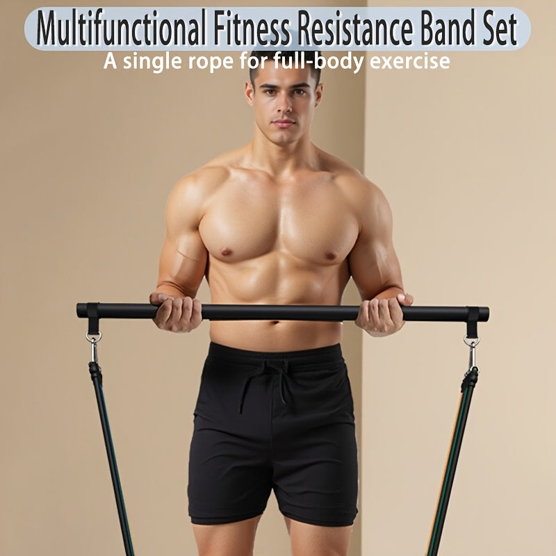 Set de corde de tension multifonction avec bandes de résistance et barres en acier inoxydable, adapté à un entraînement complet du corps à domicile.
