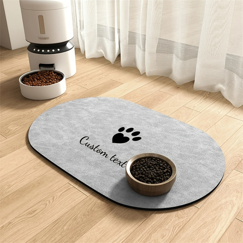1pc Customizable Quick-Dry Pet Feeding Mat, Personalized Name Customization, Suitable for Dogs and Cats, Non-Slip Rubber Base, Prevents Clutter in Watering Areas, Indoor Use, Dark Grey, Minimalist Design, Ideal Gift for Pet O