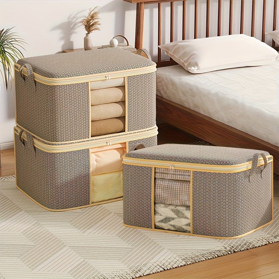 Lot de 3 grandes boîtes de rangement en tissu Oxford, fenêtre visible, fermeture éclair, anti-poussière, portable, idéal sous le lit pour vêtements et literie.