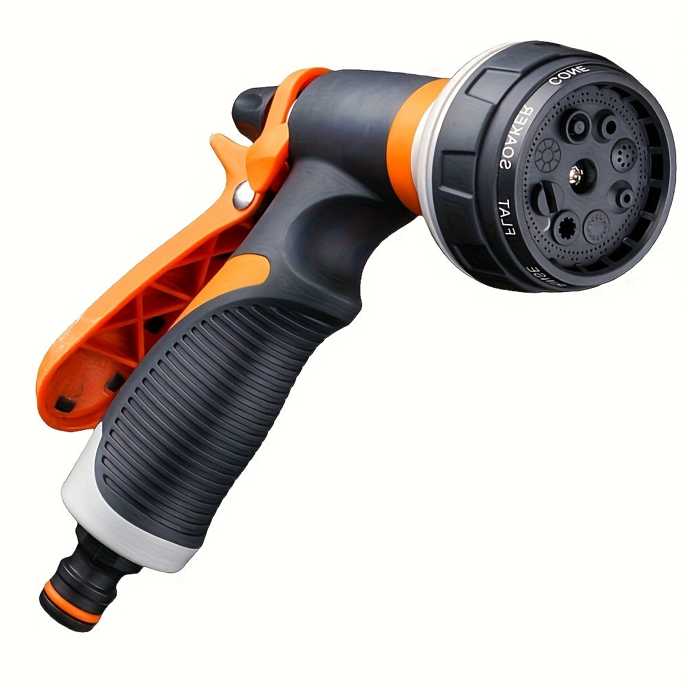 Pistolet d’arrosage haute pression, buse réglable, plastique léger et durable, poignée ergonomique orange/noir, idéal pelouse, voiture et jardin.