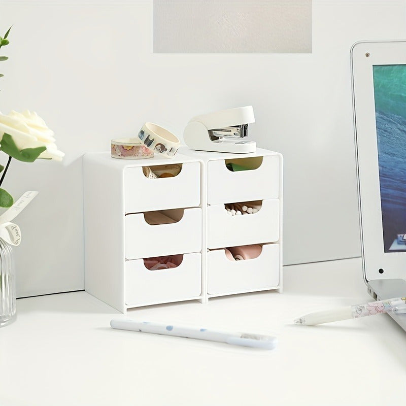 2pcs White 3-Tier Plastic Drawer Organizer Boxes - Compact & Cute Design for Office Supplies, Hair Clips, Jewelry & Cosmetics - Perfect for Desk and Home Organization, Multi-Purpose Storage Solution, Desk Organizer | Minimali