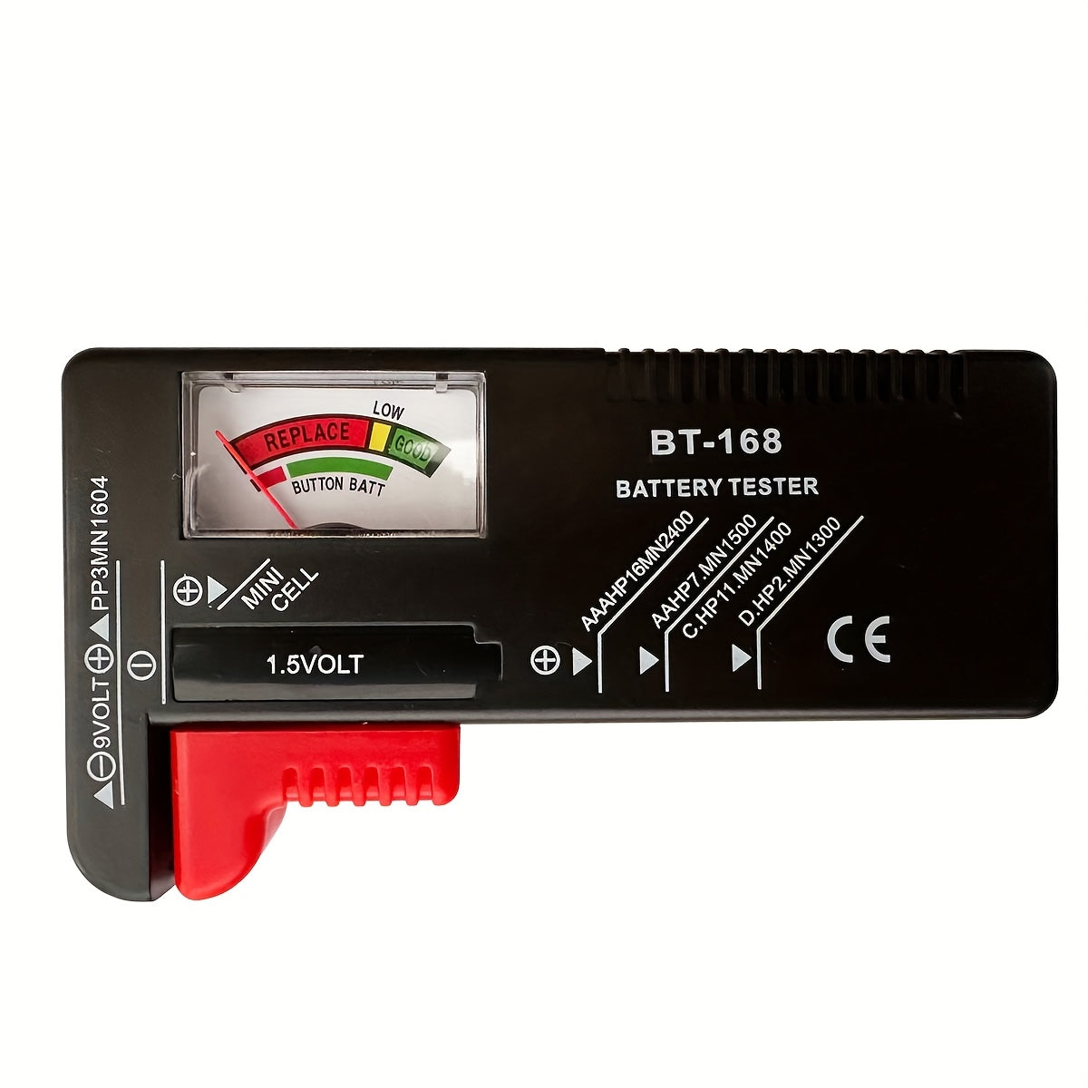 BT-168 Universal Battery Tester - Quickly Check AA/AAA/C/D/9V/1.5V Batteries with Color-Coded Meter Indicators!