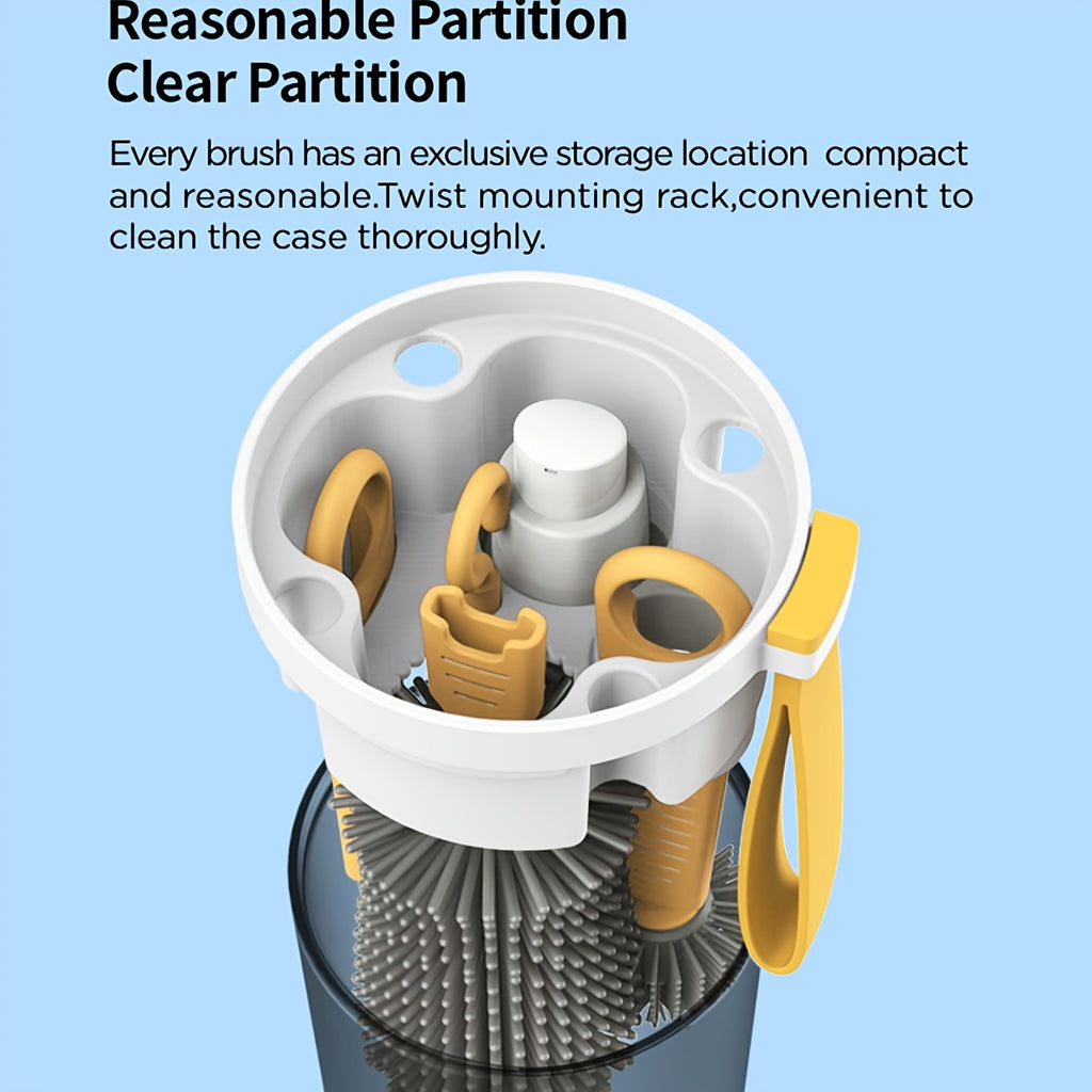 Set brosse à bouteilles portable Kiuimi, brosses en silicone, support de séchage, accessoires, poignée plastique, pratique pour voyage.