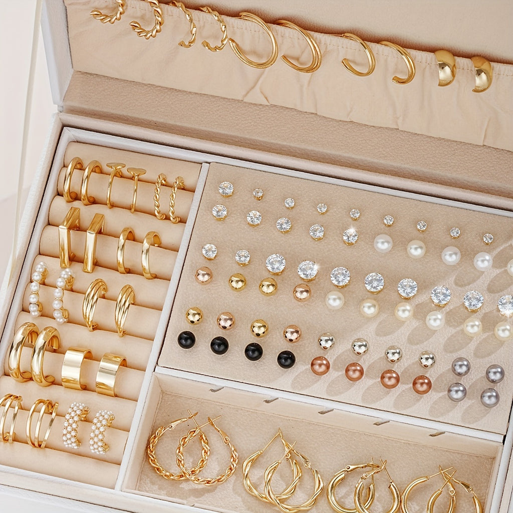 Set de 108 boucles d’oreilles féminines en alliage de zinc avec strass, style élégant et décontracté, idéal cadeau sans boîte.