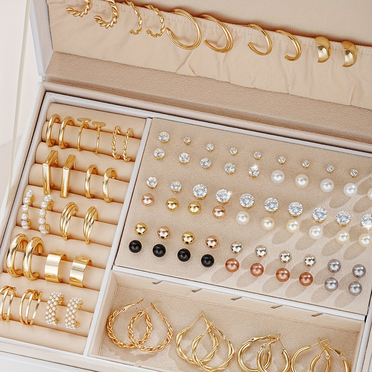 Set de 108 boucles d’oreilles féminines en alliage de zinc avec strass, style élégant et décontracté, idéal cadeau sans boîte.