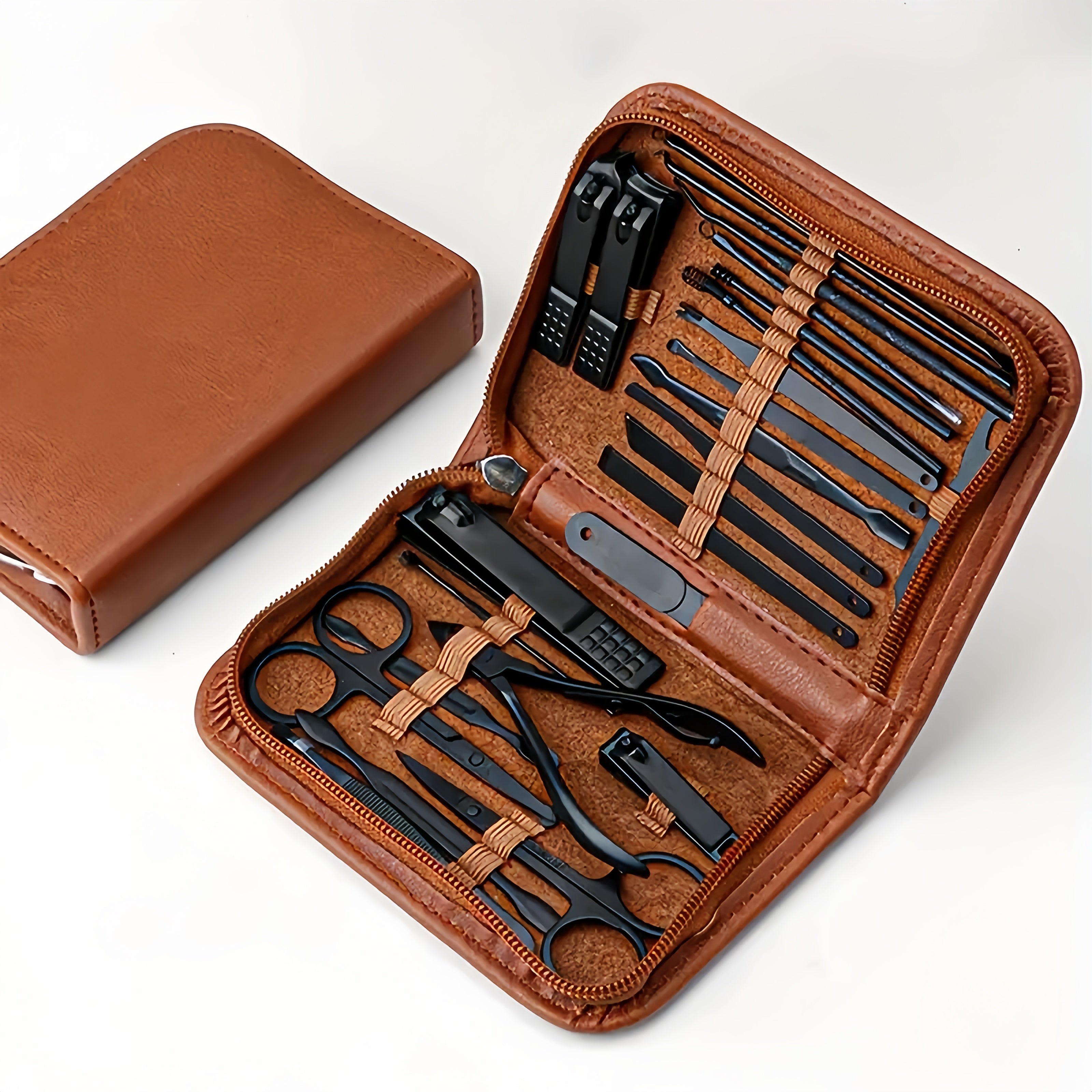26-in-1 Professional Manicure Pedicure Set - Heavy-Duty Black Stainless Steel Complete Nail Care Kit with Leather-like Travel Case, Foldable Grooming Tools (Nail Clippers, Cuticle Trimmer, Remover, Cuticle Pusher) for Men &amp; W