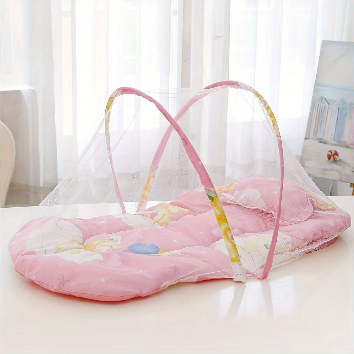 Moustiquaire pliable, structure alliage, maille polyester 100 %, anti-chute, facile à nettoyer, sans assemblage, idéale pour lit et couchage.