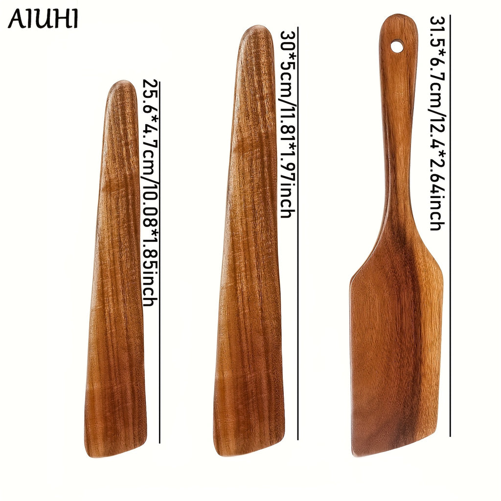 AIUHI 3pcs/5pcs Wooden Kitchen Utensils Wooden Spoons, Kitchen Tool for Cooking and Serving Non-stick Kitchen Spoon