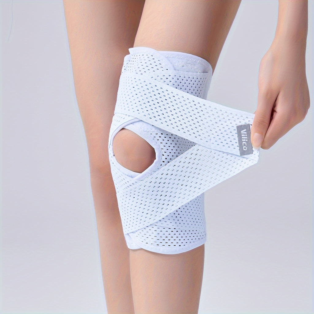Genouillère élastique unisexe, respirante en polyester, maintien sportif pour basketball et activités de plein air variées.